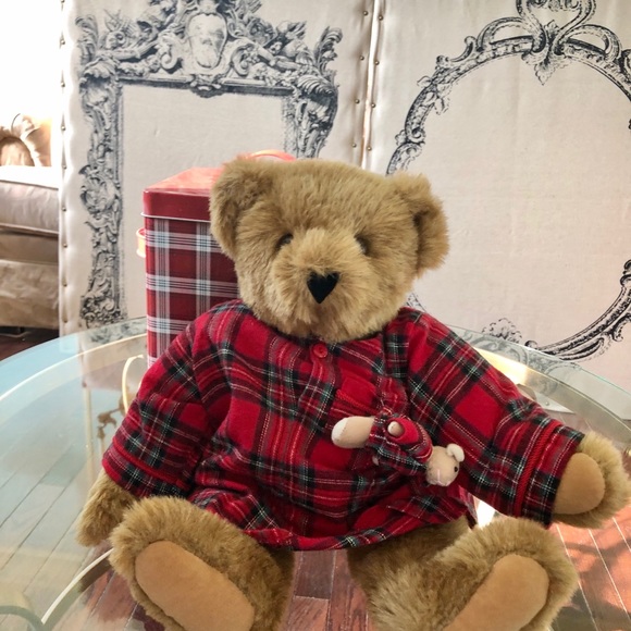 teddy bear wearing pyjamas